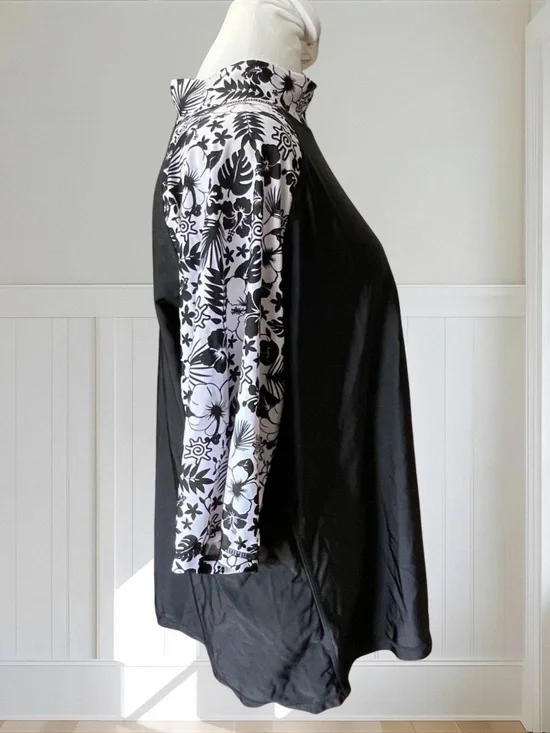 UV SKINZ Women's 4XL Tropical Rash Guard Swim Shirt Floral Black UPF 50+ - Picture 3 of 11